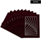 Poster Palooza Pack of 25 Acid Free 8x10 Mats Bevel Cut for 6x8 Photos - Dark Red Suede Precut Matboards For Pictures, Photos, Framing - 4-ply Thickness