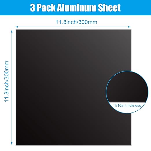 3 Pack 5052 Aluminum Sheet Metal 12 x 12 x 1/16 (0.06”) Inch Black Anodized Aluminum Sheet 1.5MM Thin Aluminum Plates Engraving Blanks for Laser Engraving, Crafting, Decoration