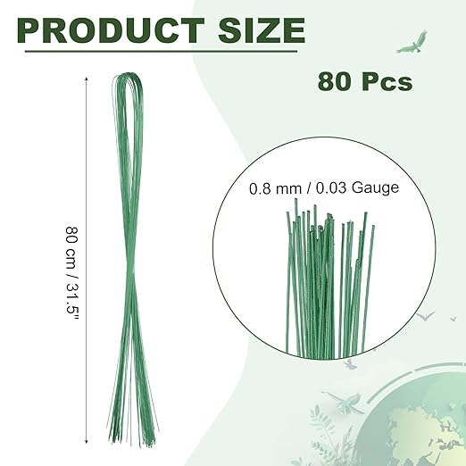 PATIKIL 32 Inch 22 Gauge Floral Stem Wire, 2 Pack/80 Pieces Bouquet Stem Paper Wrapped for DIY Crafts Flower Arrangements, Green