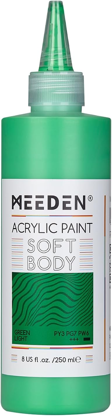 MEEDEN Green Light Acrylic Paint: Matte Finish 250ml/8.45oz Soft Body Bulk Acrylic Colors in Ergonomic Bottle - Fluid Flow Art Paints for Artists Canvas Painting