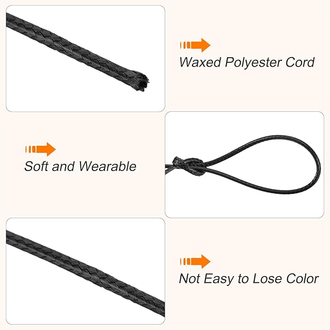 MECCANIXITY Waxed Cord 1.5mm Waxed Polyester Cord 175 Yard Wax String for Bracelet Making,Necklaces, Beading,Jewelry Making and DIY Crafts(Black)