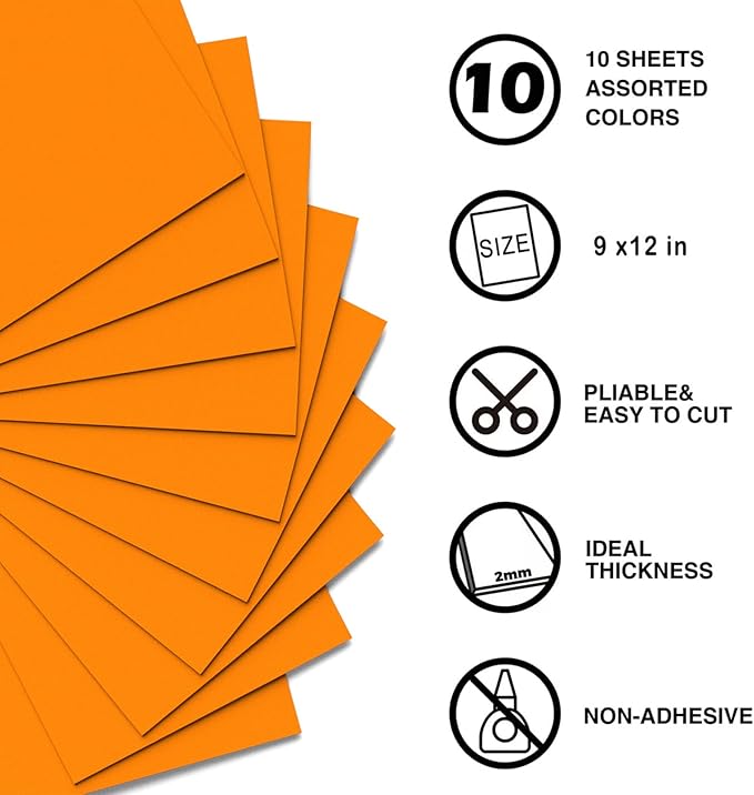 MEARCOOH Orange Foam Sheets Crafts 9x12 Inch 2mm Eva Color Craft Foam Paper for Crafts Project Preschoolers Classroom Scrapbooking DIY Cosplay(10 Sheets)