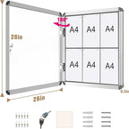 28"x26" Enclosed Bulletin Board, Lockable Weather-Resistant Aluminum Cork Noticeboard for School & Office, Silver Frame w/Grey Flet