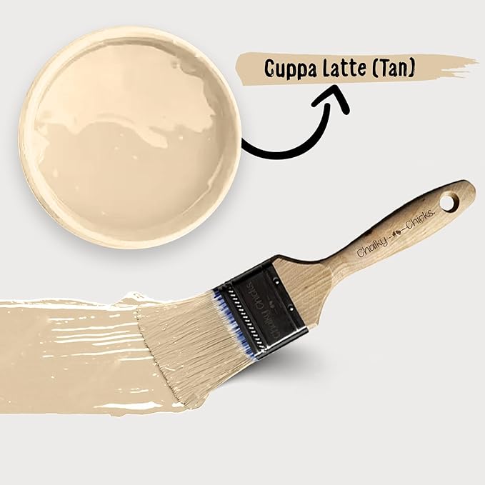 Chalky Chicks All-in-One Chalk Paint for Furniture or Cabinet - 8 Fl Oz - Matte Finish Cuppa Latte Tan for Metal, Wood Furniture Paint - No Sanding All-in-One for Home Decor & Crafts, USA Made