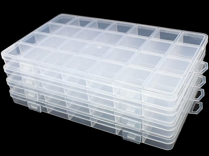 4Packs 28 Grids Bead Organizer Plastic Organizer Box with Fixed Dividers-Jewelry, Accessories, and Small Parts Container Clear Box for Jewerly Beads, Sewing, Drawing