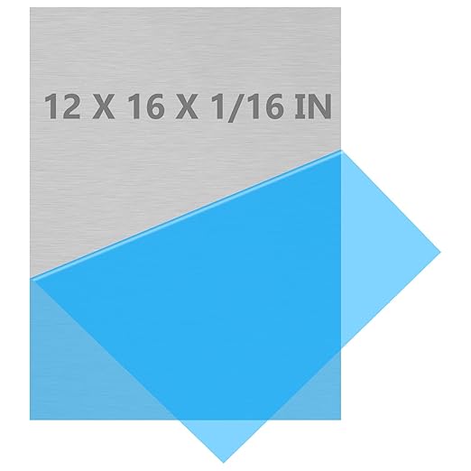6061 T651 Aluminum Sheet Metal 12 x 16 x 1/16 (0.06”) Inch Plain Thin Aluminum Plate Covered with Protective Film, Heat Treatable Rectangle 1.5MM Aluminum Metal Plate for Industrial, Crafting