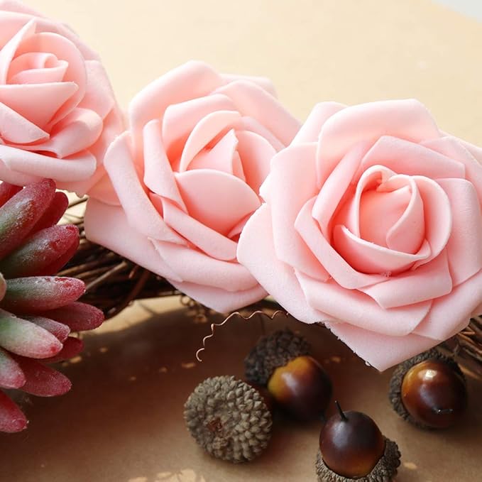 AmyHomie Artificial Flower 50pcs Real Looking Fake Roses w/Stem for DIY Wedding Bouquets Centerpieces Arrangements Party Baby Shower Home Decorations