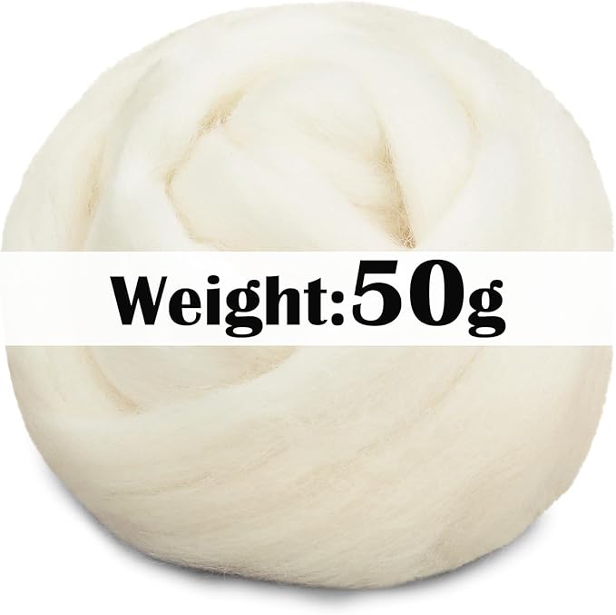 Mayboos Wool Roving Yarn, 1.76oz Colored Natural Wool Roving,Wool Felting Supplies Pure Wool Chunky Yarn for Wet Felting handcrafts and Spinning (White Color)