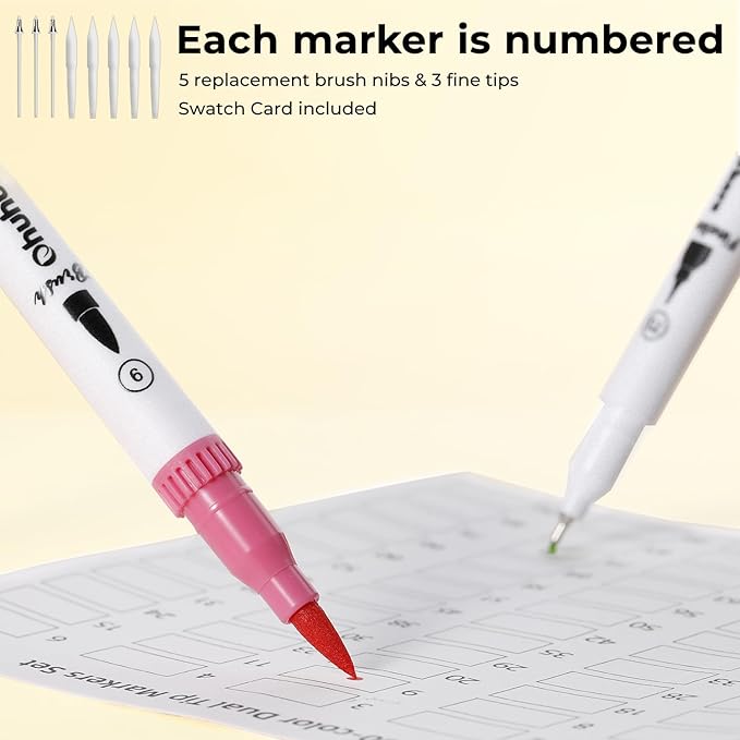 Ohuhu Markers for Adult Coloring Books No Bleeding 120 Colors Coloring Markers Water-based Dual Tips Fineliner & Brush Drawing Pens Art Pens for Kids Adults Sketch Journal - Maui - White