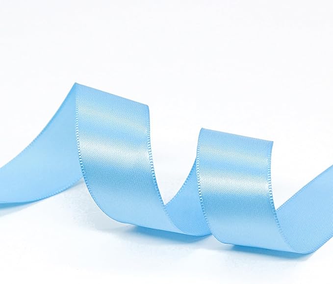 1" x 100 Yards Sky Blue Polyester Satin Ribbon Single Faced Bulk Fabric Ribbons for Gift Wrapping, Crafting, Bows Making, Flower Bouquet, Wedding, Home Decor