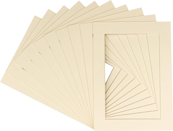 5x7 Mat for 8.5x11 Frame - Precut Mat Board Acid-Free Textured Cream 5x7 Photo Matte For a 8.5x11 Picture Frame, Premium Matboard for Family Photos, Show Kits, Art, Picture Framing, Pack of 25 Mats
