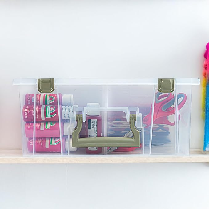 ArtBin 6990AB Super Satchel Double Deep Compartment Box - Art Storage with 8 Removable Compartments, Smart Closure for Craft Supplies (Gold- Pack of 1)