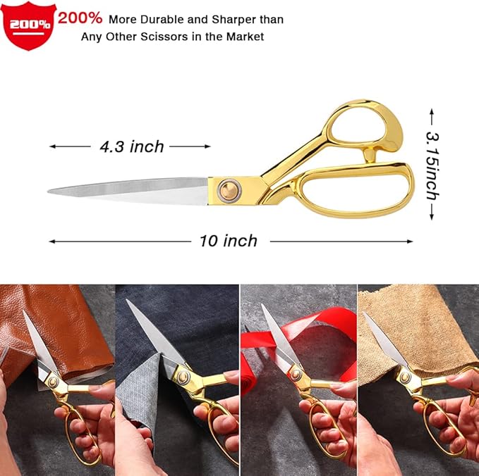 Professional Fabric Scissors，10" Sewing Scissors, Heavy Duty Shears for Fabric,Leather,Raw Materials,Dressingmaking,Upholstery Shears for Dressmakers Students Office Crafting