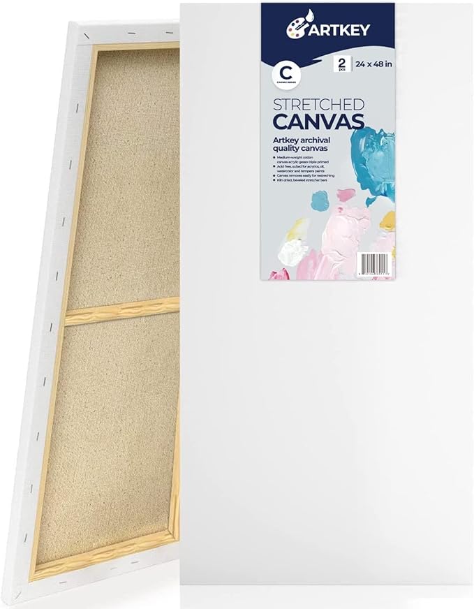 Stretched Canvases for Painting 24x48 Inch 2-Pack, 12.3 oz Triple Primed Acid-Free 100% Cotton Blank Canvas, Large Art Canvases for Oil Paint Acrylics Pouring & Wet Art Media, Pour Painting