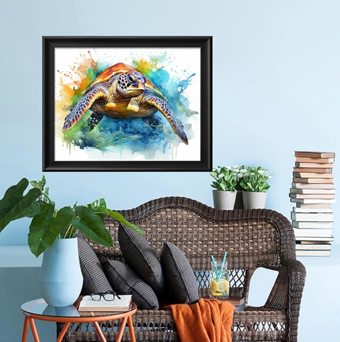 Leczany Cross Stitch Stamped Kit for Adults or Kids - Colored Turtle | DIY Embroidery Starter Patterns Craft Kit Needlepoint for Beginner | 11CT, 3 Strands | 16.5x13 inches