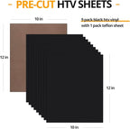 HTVRONT Black Heat Transfer Vinyl Bundle - 10 Pack 12" x 10" HTV Vinyl for T-Shirt, Black Iron on Vinyl for All Cutting Machine or Heat Press Machine
