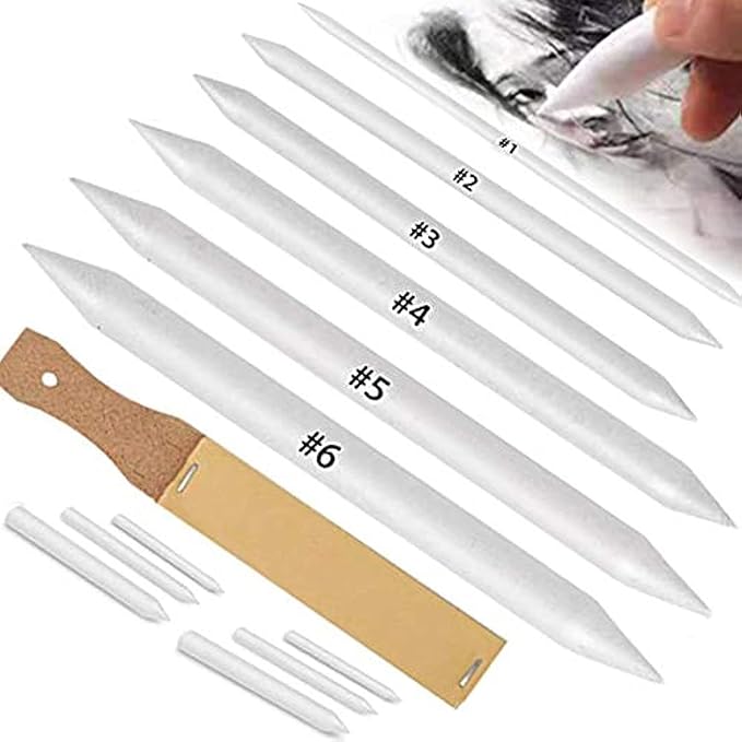 N NOROCME 12 PCS Blending Stumps and Tortillions Paper Art Blenders with Sandpaper Pencil Sharpener Pointer for Student Artist Charcoal Sketch Drawing Tools