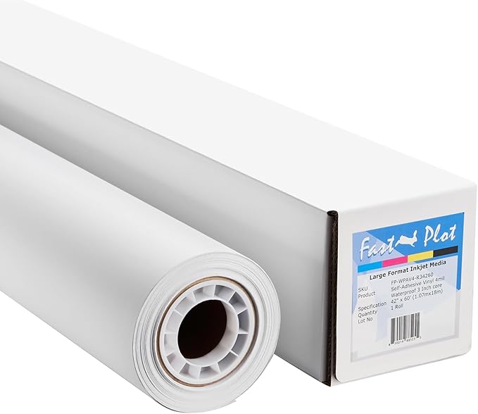 FastPlot Self Adhesive Vinyl - Waterproof 4mil - 42inch x 60ft Roll - 3inch core