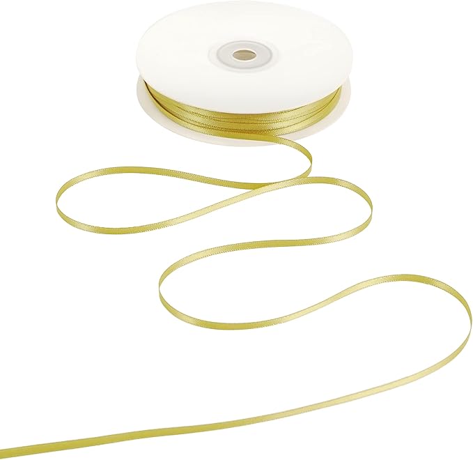 HUIHUANG Thin Gold Ribbon 1/8 inch Solid Color Satin Ribbon Continuous 100 Yards Double Faced Small Cloth Ribbon for Crafts Gift Wrapping DIY Bows Bouquet Gift Tag Christmas Ornaments