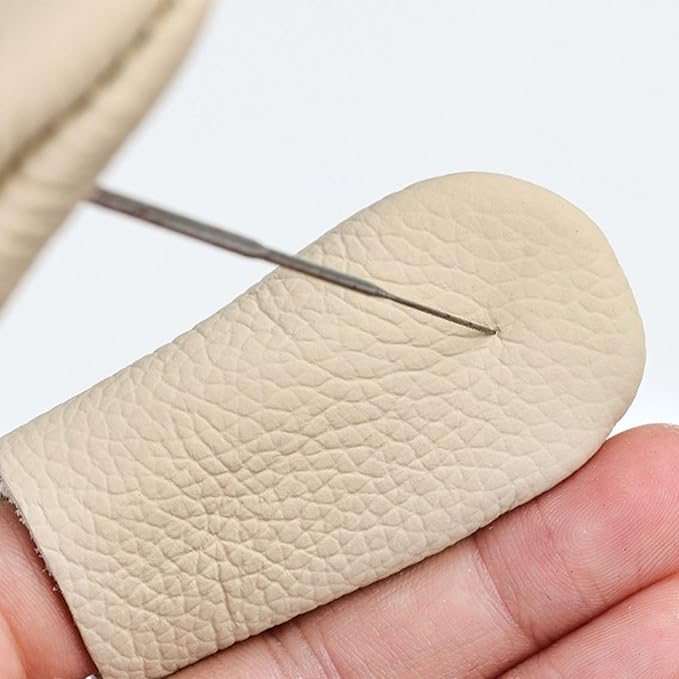 4 Pairs Leather Finger Protector Needle Felting Knitting Finger Thimble Guards Tools, Fingers Thumb Protector for Knitting Sewing Quilting Pin Needles Craft Accessories DIY Sewing Tools(Random Color)