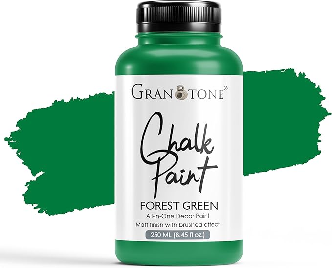 GRANOTONE Chalk Paint for Furniture, Matt-Finish Water-Based Acrylic Paint for Wood, Walls, Metal, Glass, Paper, Fabric Canvas, Maximum Coverage Chalk Paint for Kids & Adults, 250 Ml (FOREST GREEN)