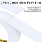2Pack 2inX16.4FT Double Sided Foam Strip, EVA Foam Tape, Double Sided Sponge Adhesive Mounting Tape for Home Office Decor White