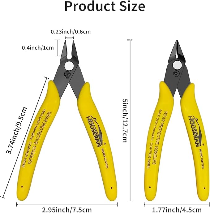 Flush Cutters, 2 Pack Side Cut Nippers, 5 Inch Micro Flush Cut Pliers with Spring, Mini Wire Cutters Model Nippers Flush Cutters for Jewelry Making, Plastic Models, Zip Ties, Electronics