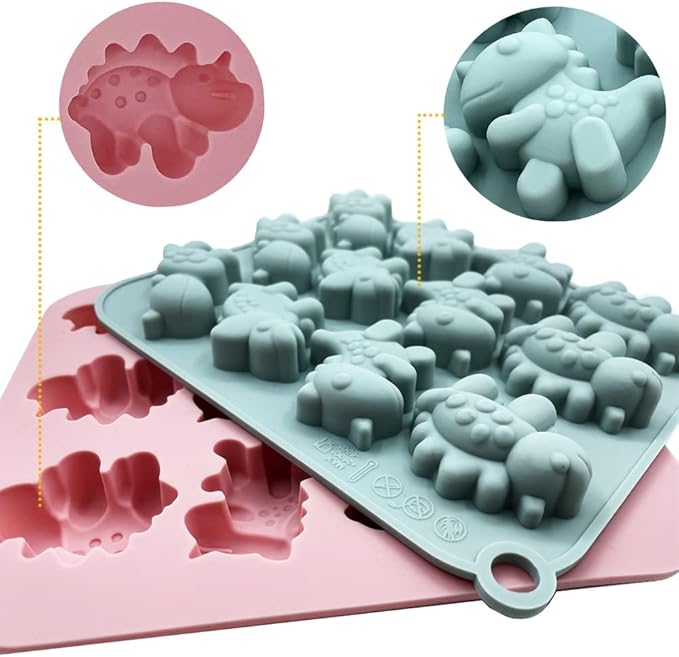 2 Pack Cute Dinosaur Silicone Molds 12 Cavity 3D Dinosaur Themed Baking Mould Tray DIY Baking Tool for Chocolate Cake Dessert Candy Mousse Pastry Handmade Soap Cupcake Topper