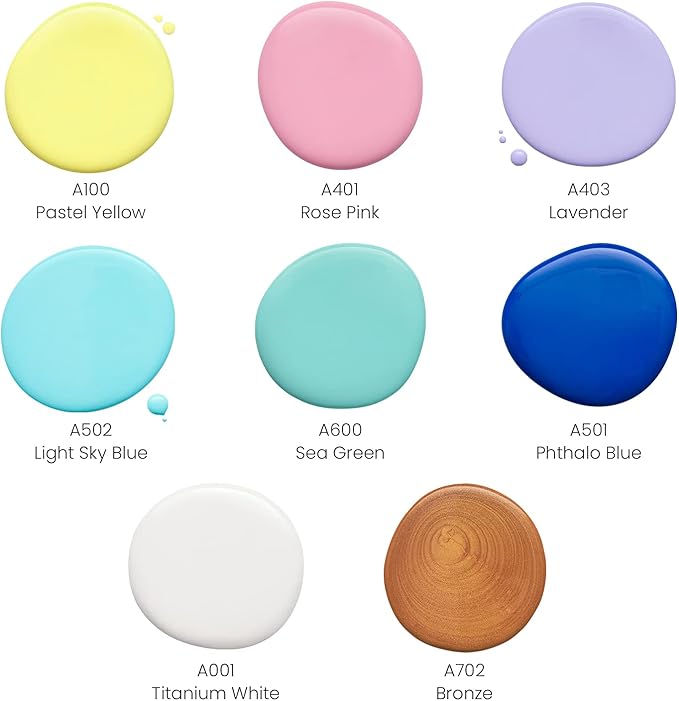 ARTEZA Acrylic Pouring Paint Set, 8 Pastel Colors, 4 oz Bottles, High-Flow Paint, No Mixing Needed, Art Supplies for Canvas, Glass, Paper, Wood, Tile, and Stones