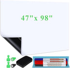 White Board Sticker Adhesive Backing, 47" x 98" Magnetic Dry Erase Board Contact Paper Stick on Wall, Whiteboard Sheet for Teacher Kids Classroom, Include Markers, Eraser with Magnet