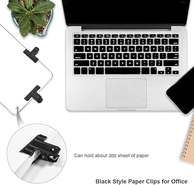 Coideal Large Metal Bull Clips Black - 30 Pcs 3 Inch Long Thick Square Paper Clip Clamps for Art Crafts, Office & Kitchen Bags (77 mm)