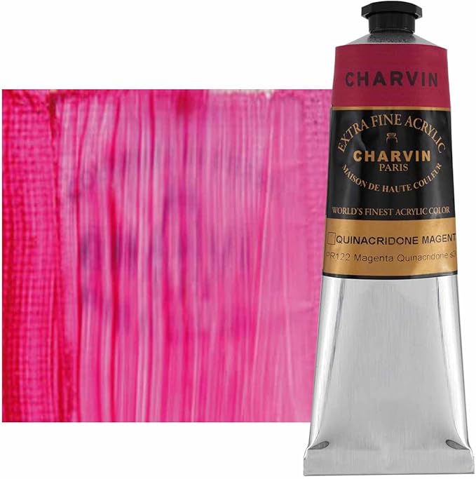 Charvin Extra Fine Professional Acrylic Paint - Quinacridone Magenta, 150ml Tube, Triple-Milled, Lightfast Pigments, Open Stock Artist Acrylic Paints in Nature-Inspired Hues