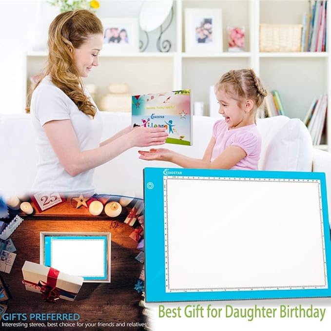 Light Box Drawing Pad, Tracing Board with Type-C Charge Cable and Brightness Adjustable for Artists, AnimationDrawing, Sketching, Animation, X-ray Viewing (A4-Blue)