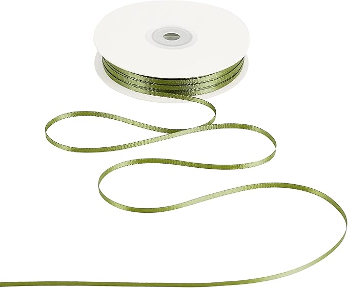 HUIHUANG 1/8 inch Moss Green Ribbon Solid Color Thin Satin Ribbon 100 Yards Double Faced Thin Crafts Ribbon for Hanging Gift Tags Invitation Card DIY Crafts Gift Wrapping Bows Bouquet Decoration