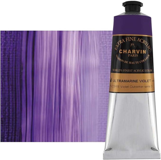 Charvin Extra Fine Professional Acrylic Paint - Ultramarine Violet, 150ml Tube, Triple-Milled, Lightfast Pigments, Open Stock Artist Acrylic Paints in Nature-Inspired Hues