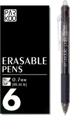 ParKoo Retractable Erasable Gel Pens Clicker, Fine Point, Make Mistake Disappear, Black Ink for Note Taking and Crossword Puzzles, 6-Pack
