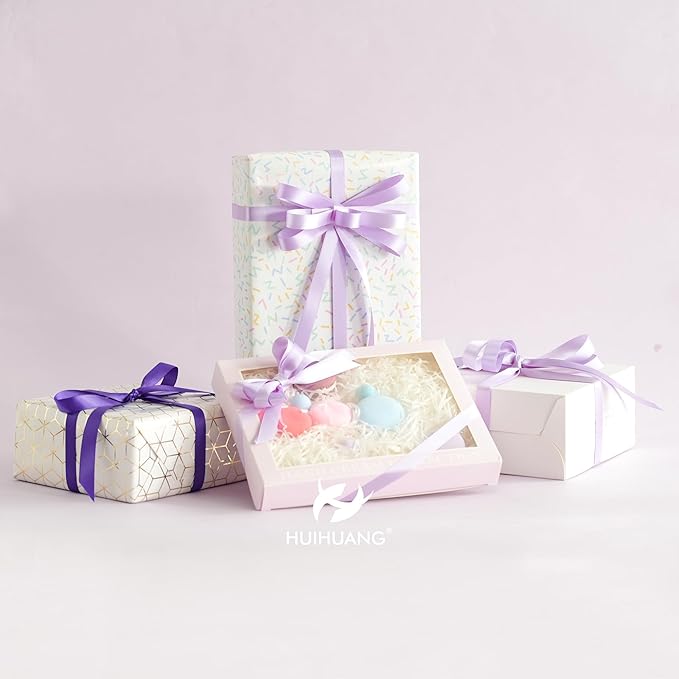 HUIHUANG Lavender Satin Ribbon 1/2 inch X 50 Yards Continuous, Purple Double-Faced Satin Ribbon for Gift Wrapping, Bows, DIY Crafts, Flower Bouquet, Wedding Bridal Shower Decor, Flower Crown