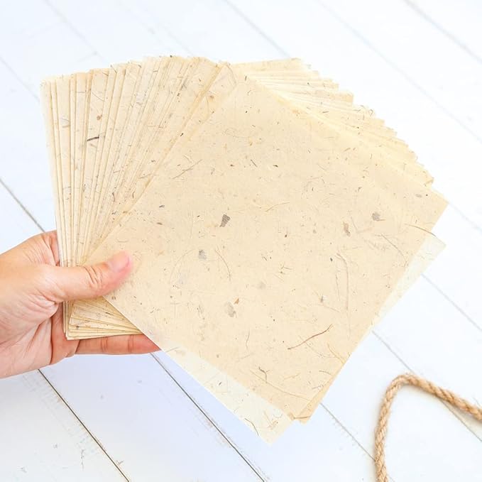 Natural Fiber Mulberry Tree,Banan Bark 6 x 6 Inches Square Origami Paper Arts Folding Craft, Decoration Paper,Writing Painting Square Folding Paper for DIY Crafts, 50 Sheets (Vintage, 6"x6")