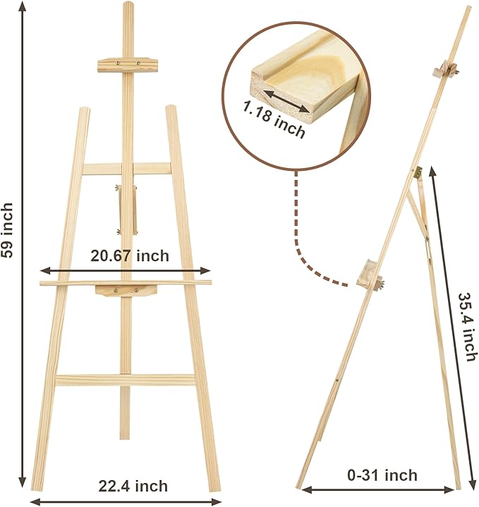 1Pcs Wooden Easel for Painting-Adjustable Easel Stand for Painting and Canvas, Holds Up to 42", Lightweight Pine Art Easel Stand, Large Easel for Painting for Beginners, and Artists