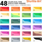 Shuttle Art 24 pack Dual Tone Acrylic Paint Markers, 48 Colors Acrylic Paint Pens for Rock Painting, Ceramic, Wood, Canvas, Glass, Stone, Fabric, Card Making, DIY & Art Supplies