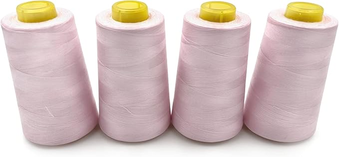 Tortoise 4 Cones of 3000 Yards Each Spool Thread for All Purpose, Serger, Overlock, Quilting, Sewing Machine - 100% Polyester, Light Pink
