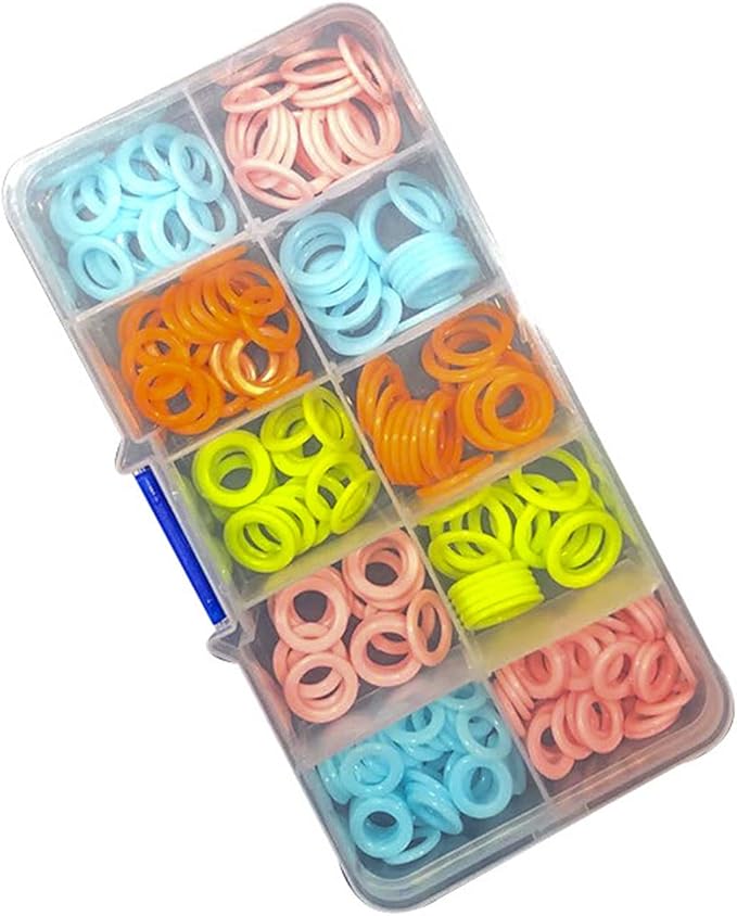 Hilsayum 240PCS Round Knitting Stitch Rings Plastic Crochet Stitch Markers with 10 Grid Storage Box Sewing Accessories