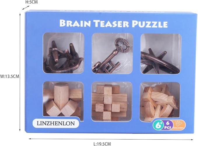 Brain Teaser Puzzle for Adults Puzzles Metal Hole Lock Adult Educational Toy Jigsaw IQ Puzzle（6 Pack） (Gold)
