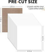 HTVRONT White HTV Heat Transfer Vinyl Bundle: 24 Pack 12"x12" Iron on Vinyl Sheets for T-Shirt (1 PTFE Sheet Included), PU HTV Easy to Cut & Weed for Heat Design