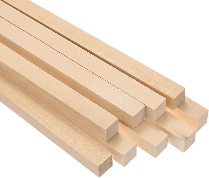 10-Pack Wood Square Dowel Rods, 15/32 x 12 Inch Unfinished Wooden Square Dowel Rods for Crafts/DIY Projects/Models Making