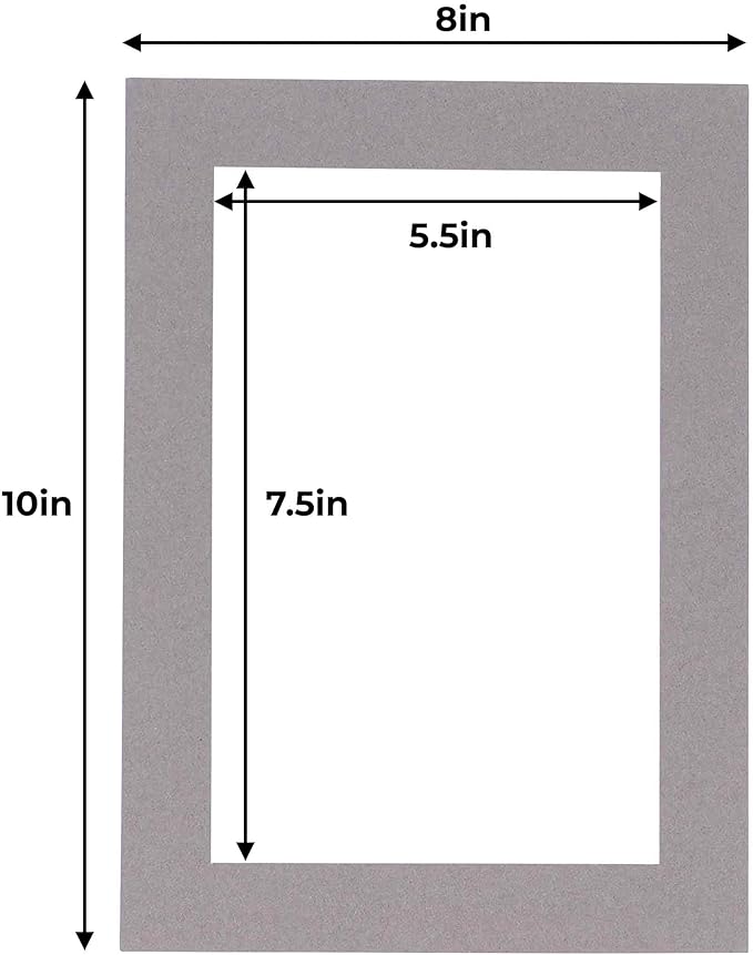 6x8 Mat for 8x10 Frame - Precut Mat Board Acid-Free Charcoal 6x8 Photo Matte Made to Fit a 8x10 Picture Frame, Premium Matboard for Family Photos, Show Kits, Art, Picture Framing, Pack of 25 Mats