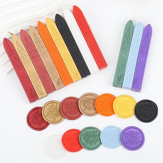 12Pcs Sealing Wax Sticks with Wicks, Assorted Colors Wax Seal Sticks Great for Letter Sealings Waxstamp Wedding Invitations, Packaging Decoration (12)