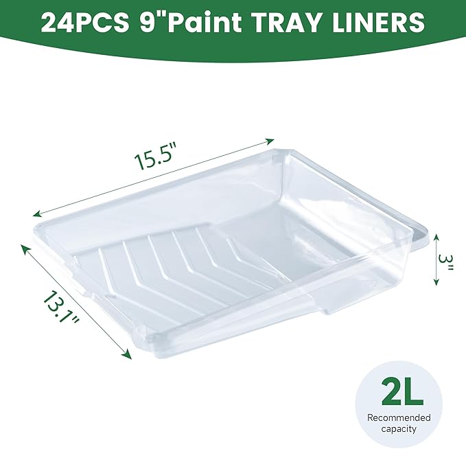 Voomey Paint Tray Liner Disposable,Paint Pan Liners,24 Pcs Heavy-Duty Plastic Paint Tray Liners for House Painting, Leak-Proof & Easy Cleanup (Only Compatible with Voomey 17pcs Paint Roller Kit)
