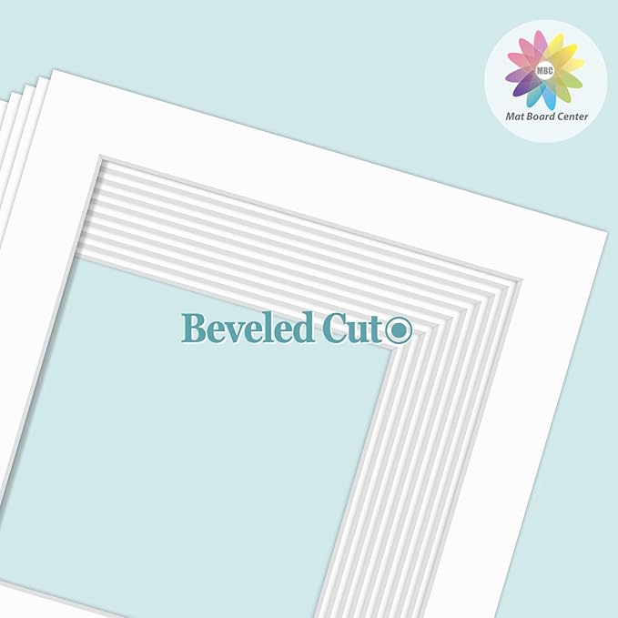MBC Mat Board Center, 10 Pack 10x10 for 8x8 White Picture Mats Frame Mattes, Bevel Cut, Acid Free, 4-ply Thickness