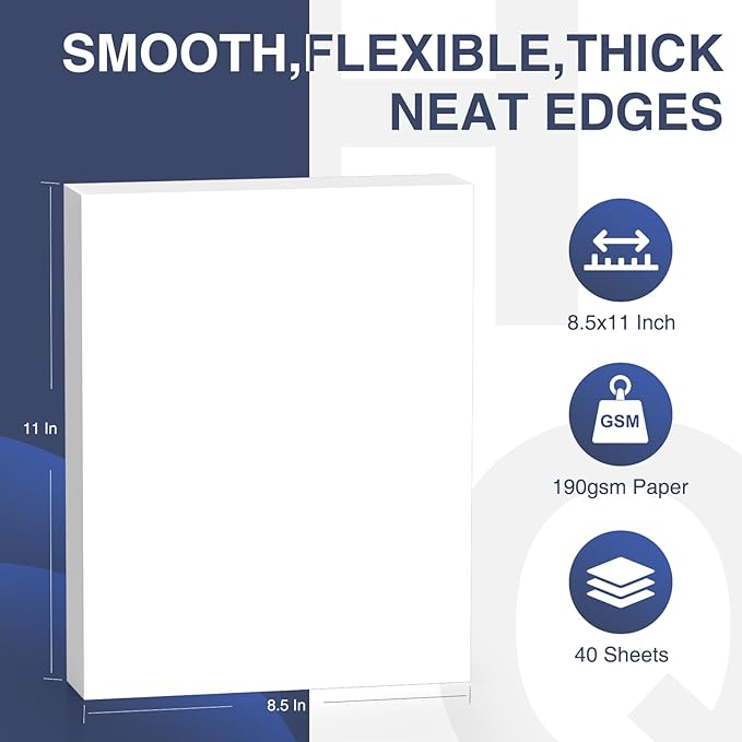 Cardstock 8.5 x 11 Inch 40 Sheets 190 gsm Heavyweight Card Stock Paper White Cardstock Printer Paper Perfect for Wedding Invitations, DIY Cards, Postcards, Photos, Art and Crafts